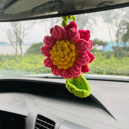 Cute sunflower kawaii Flower Car Mirror Hanging Charm Fruit Decor Teens Interior Rear View Mirror car Accessories for Women