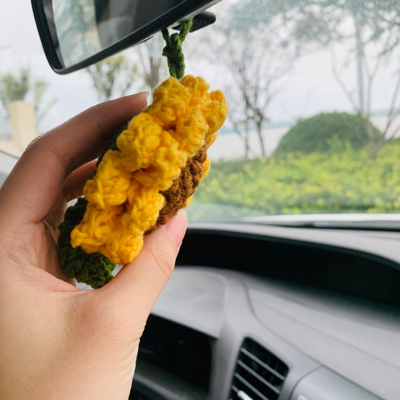 Cute sunflower kawaii Flower Car Mirror Hanging Charm Fruit Decor Teens Interior Rear View Mirror car Accessories for Women