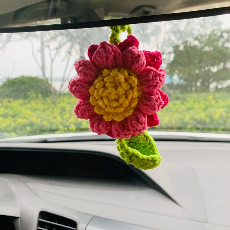 Cute sunflower kawaii Flower Car Mirror Hanging Charm Fruit Decor Teens Interior Rear View Mirror car Accessories for Women