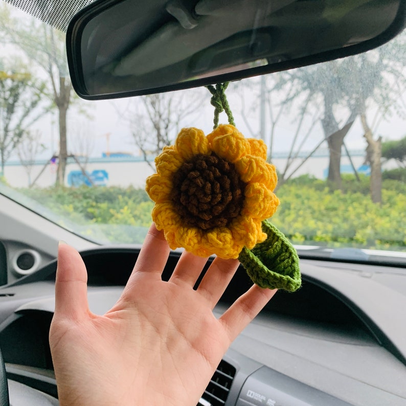 Cute sunflower kawaii Flower Car Mirror Hanging Charm Fruit Decor Teens Interior Rear View Mirror car Accessories for Women