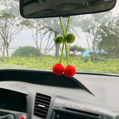 Cute Cherry kawaii Flower Car Mirror Hanging Charm Fruit Decor Teens Interior Rear View Mirror car Accessories for Women