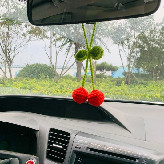 Cute Cherry kawaii Flower Car Mirror Hanging Charm Fruit Decor Teens Interior Rear View Mirror car Accessories for Women