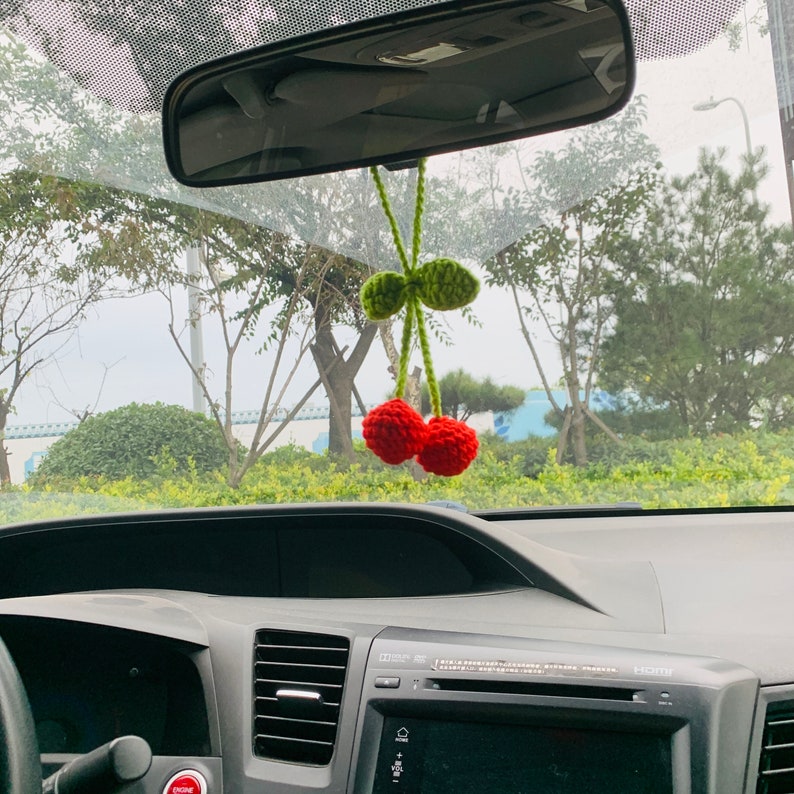 Cute Cherry kawaii Flower Car Mirror Hanging Charm Fruit Decor Teens Interior Rear View Mirror car Accessories for Women