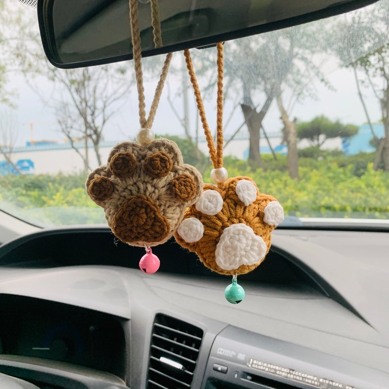 Cute Bear paw kawaii Flower Car Mirror Hanging Charm Fruit Decor Teens Interior Rear View Mirror car Accessories for Women
