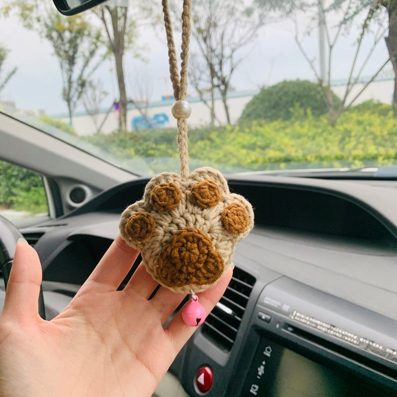Cute Bear paw kawaii Flower Car Mirror Hanging Charm Fruit Decor Teens Interior Rear View Mirror car Accessories for Women