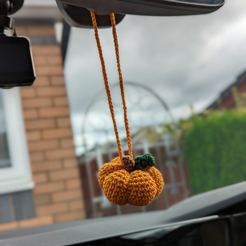 Crochet Pumpkin Car Charm | Pumpkin Plush Rearview Mirror Hanger
