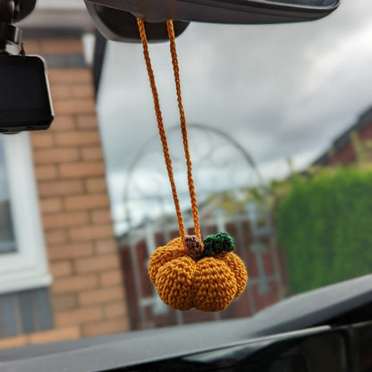 Crochet Pumpkin Car Charm | Pumpkin Plush Rearview Mirror Hanger