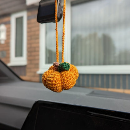 Crochet Pumpkin Car Charm | Pumpkin Plush Rearview Mirror Hanger