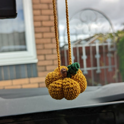 Crochet Pumpkin Car Charm | Pumpkin Plush Rearview Mirror Hanger