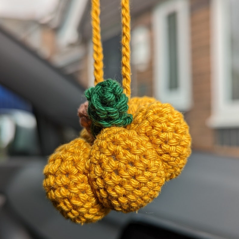 Crochet Pumpkin Car Charm | Pumpkin Plush Rearview Mirror Hanger