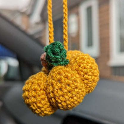 Crochet Pumpkin Car Charm | Pumpkin Plush Rearview Mirror Hanger