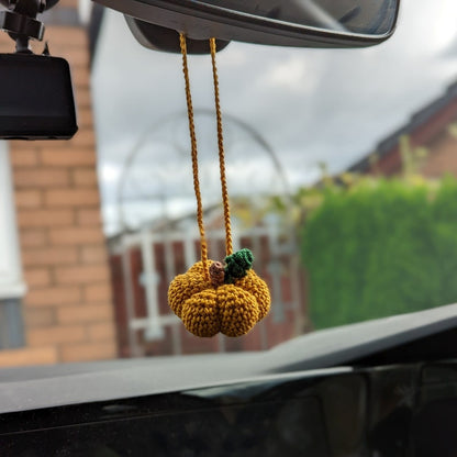 Crochet Pumpkin Car Charm | Pumpkin Plush Rearview Mirror Hanger
