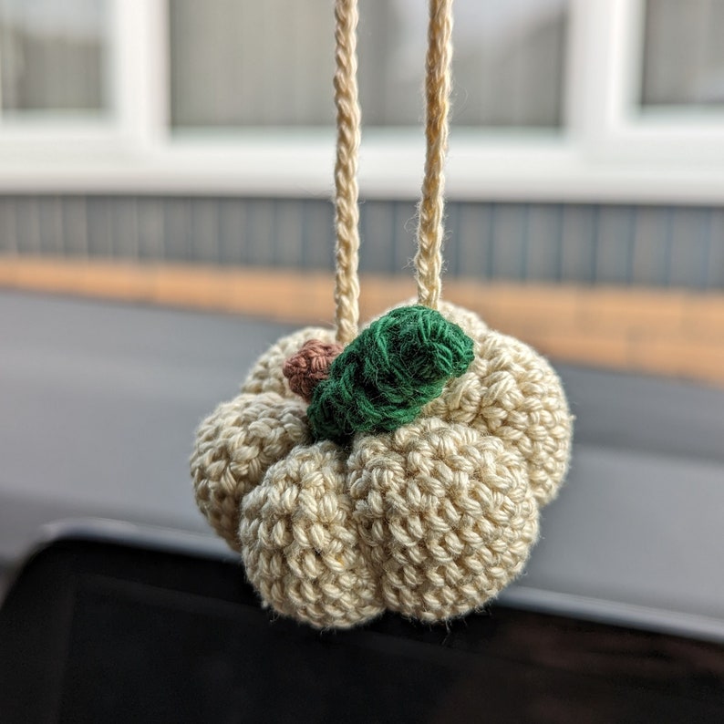 Crochet Pumpkin Car Charm | Pumpkin Plush Rearview Mirror Hanger
