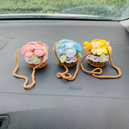 Cute rose kawaii Flower Car Mirror Hanging Charm Fruit Decor Teens Interior Rear View Mirror car Accessories for Womenflower basket