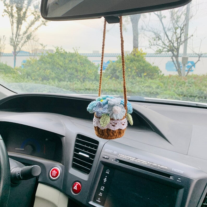 Cute rose kawaii Flower Car Mirror Hanging Charm Fruit Decor Teens Interior Rear View Mirror car Accessories for Womenflower basket