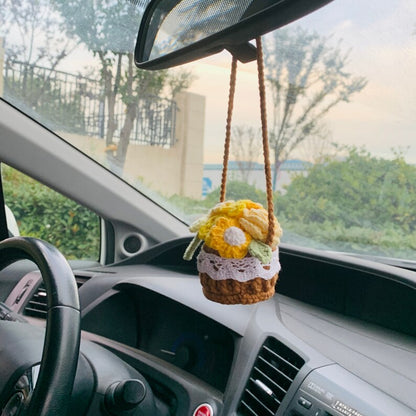 Cute rose kawaii Flower Car Mirror Hanging Charm Fruit Decor Teens Interior Rear View Mirror car Accessories for Womenflower basket