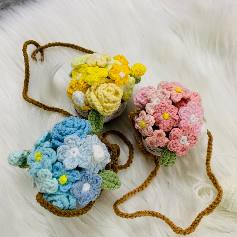 Cute rose kawaii Flower Car Mirror Hanging Charm Fruit Decor Teens Interior Rear View Mirror car Accessories for Womenflower basket