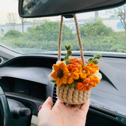 Cute flower basket kawaii Flower Car Mirror Hanging Charm Fruit Decor Teens Interior Rear View Mirror car Accessories for Women