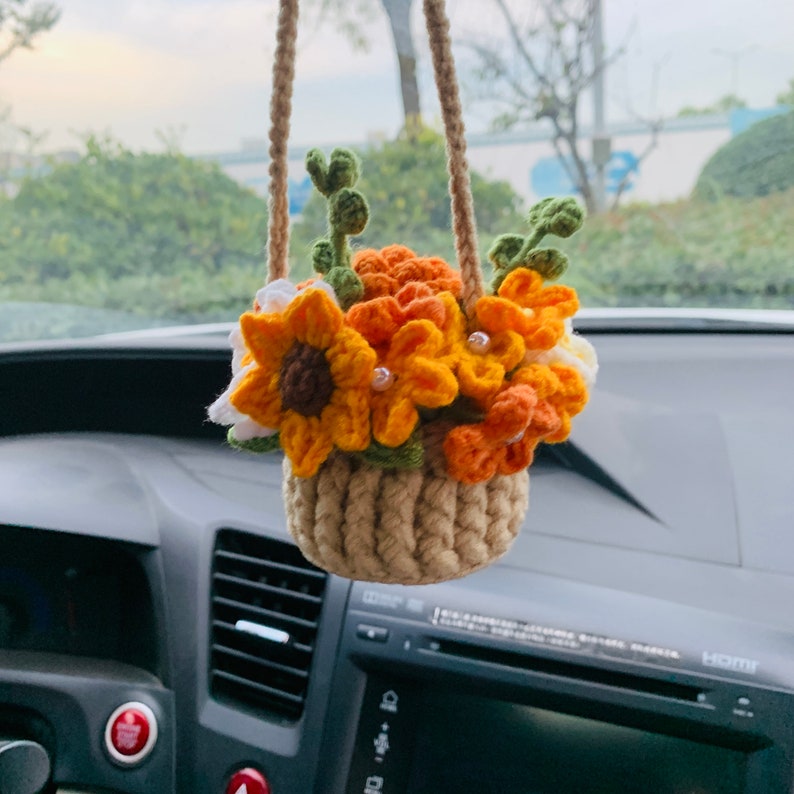 Cute flower basket kawaii Flower Car Mirror Hanging Charm Fruit Decor Teens Interior Rear View Mirror car Accessories for Women