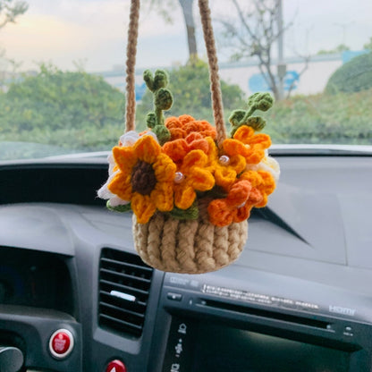 Cute flower basket kawaii Flower Car Mirror Hanging Charm Fruit Decor Teens Interior Rear View Mirror car Accessories for Women