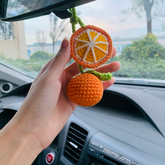 Cute Car Mirror Hanging Orange fruit car Interior Rear View Mirror Flower Car Accessories Crochet gift for car
