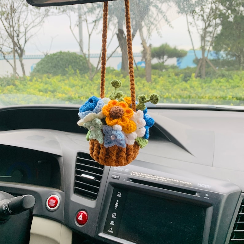 Cute flower basket cute Flower Car Mirror Hanging Charm Fruit Decor Teens Interior Rear View Mirror car Accessories for Women