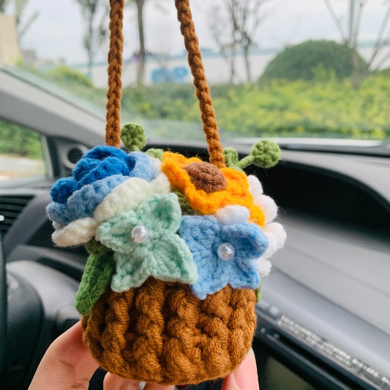 Cute flower basket cute Flower Car Mirror Hanging Charm Fruit Decor Teens Interior Rear View Mirror car Accessories for Women