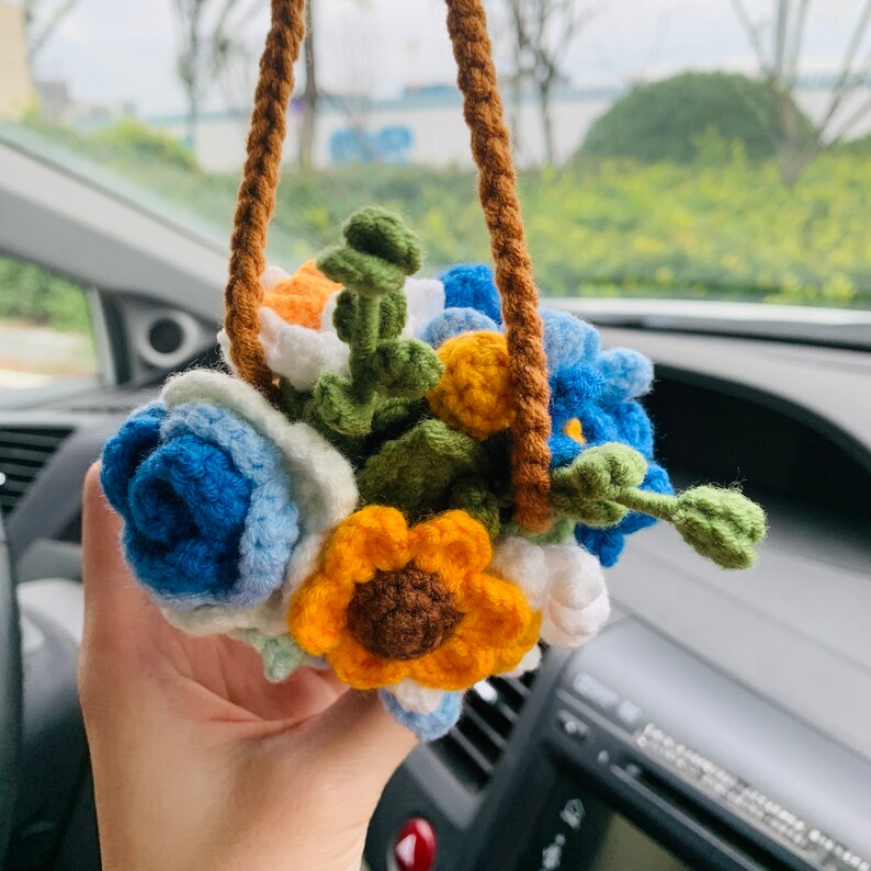 Cute flower basket cute Flower Car Mirror Hanging Charm Fruit Decor Teens Interior Rear View Mirror car Accessories for Women