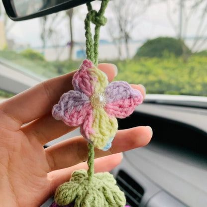 Cute flower Smiley face eggplant Flower Car Mirror Hanging Charm Fruit Decor Teens Interior Rear View Mirror car Accessories for Women