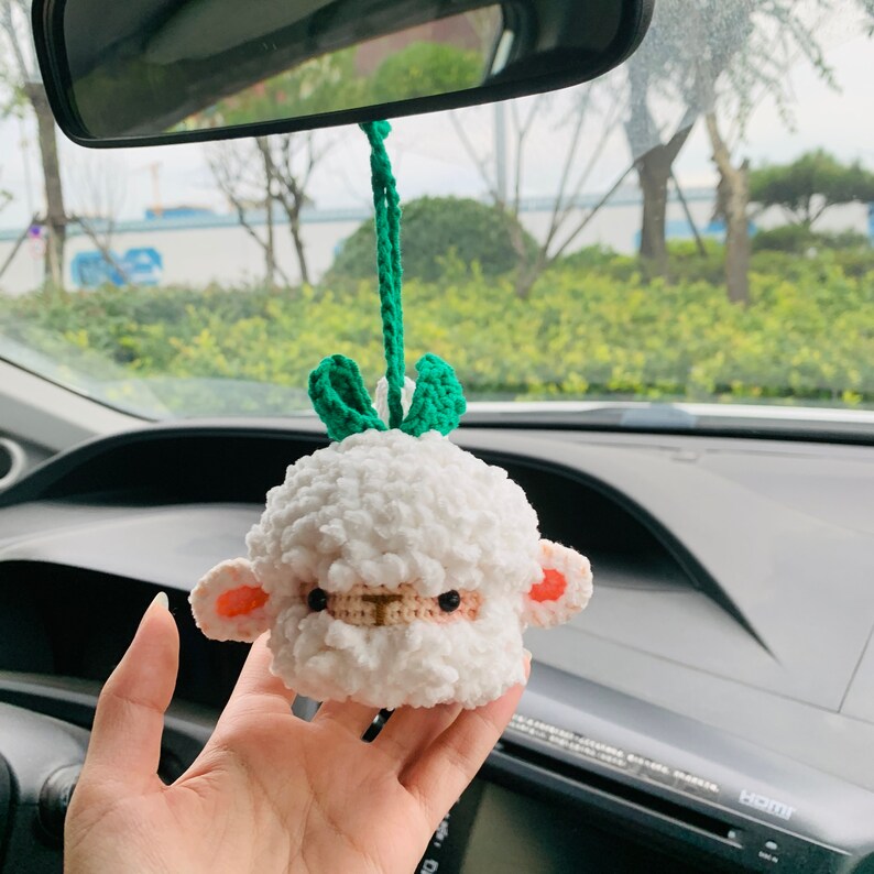Cute flower Plush Sheep Flower Car Mirror Hanging Charm Fruit Decor Teens Interior Rear View Mirror car Accessories for Women
