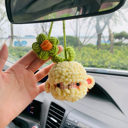 Cute flower Plush Sheep Flower Car Mirror Hanging Charm Fruit Decor Teens Interior Rear View Mirror car Accessories for Women