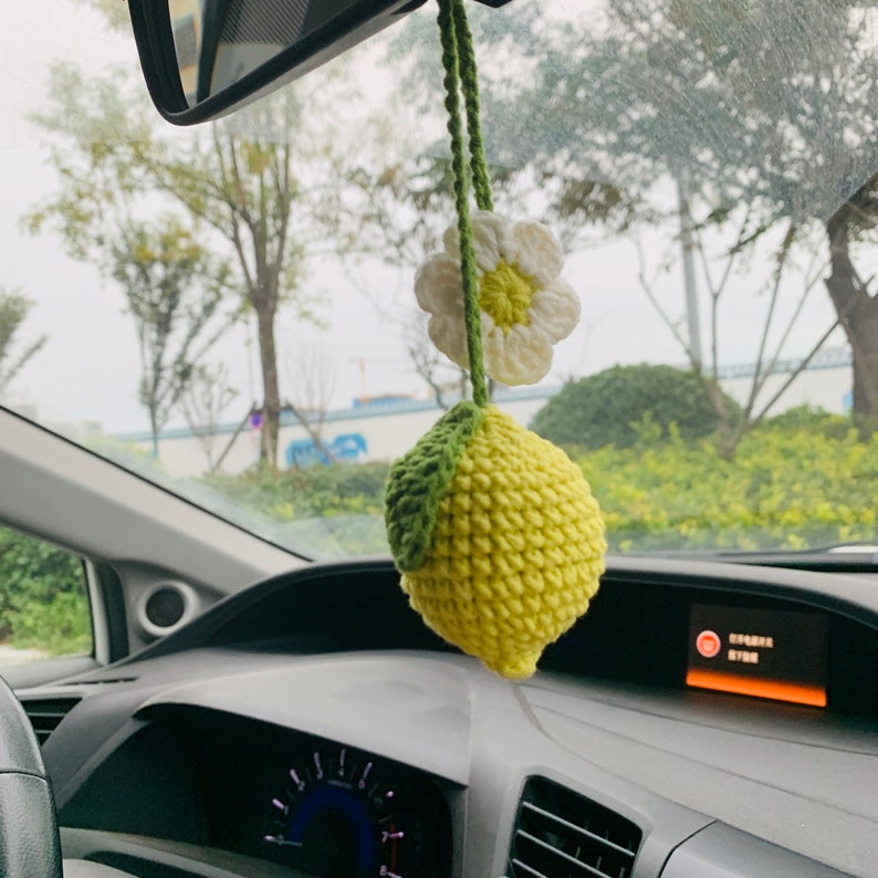 Cute lime flower Car Mirror Hanging Charm Green lemon Fruit Decor Teens Interior Rear View Mirror car Accessories for Women