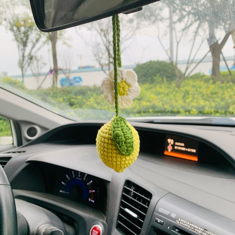 Cute lime flower Car Mirror Hanging Charm Green lemon Fruit Decor Teens Interior Rear View Mirror car Accessories for Women