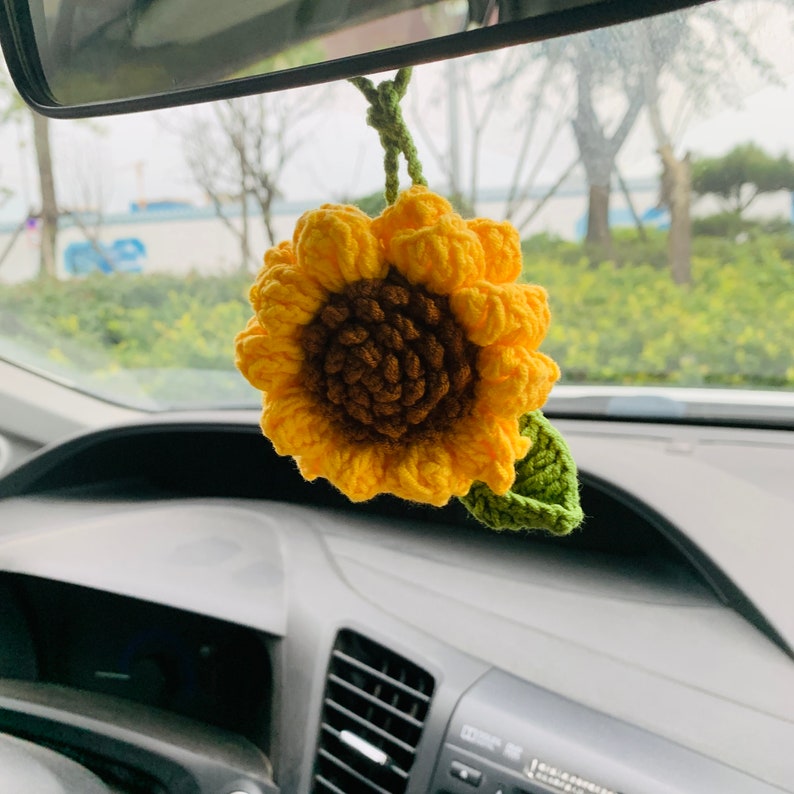 Cute sunflower kawaii Flower Car Mirror Hanging Charm Fruit Decor Teens Interior Rear View Mirror car Accessories for Women