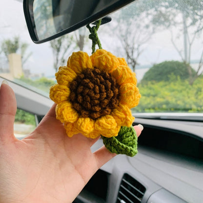 Cute sunflower kawaii Flower Car Mirror Hanging Charm Fruit Decor Teens Interior Rear View Mirror car Accessories for Women