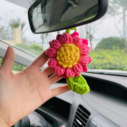 Cute sunflower kawaii Flower Car Mirror Hanging Charm Fruit Decor Teens Interior Rear View Mirror car Accessories for Women