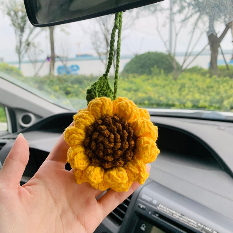 Cute sunflower kawaii Flower Car Mirror Hanging Charm Fruit Decor Teens Interior Rear View Mirror car Accessories for Women