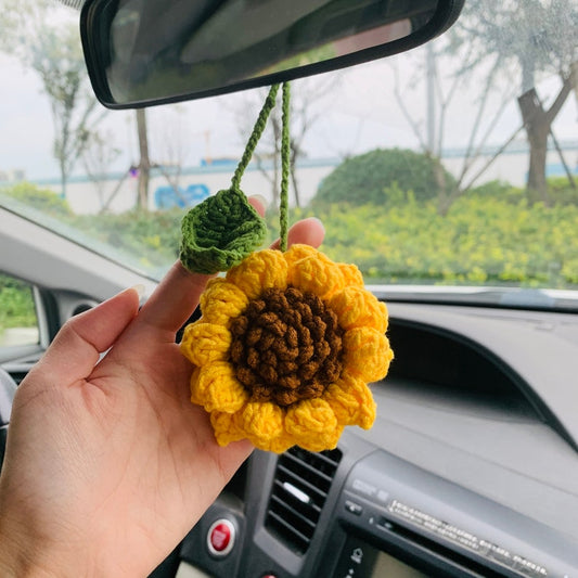 Cute sunflower kawaii Flower Car Mirror Hanging Charm Fruit Decor Teens Interior Rear View Mirror car Accessories for Women