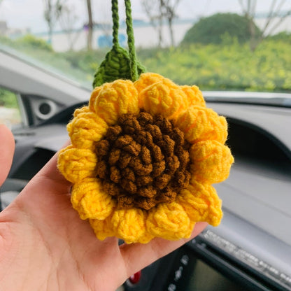 Cute sunflower kawaii Flower Car Mirror Hanging Charm Fruit Decor Teens Interior Rear View Mirror car Accessories for Women