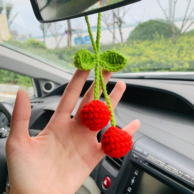 Cute Cherry kawaii Flower Car Mirror Hanging Charm Fruit Decor Teens Interior Rear View Mirror car Accessories for Women