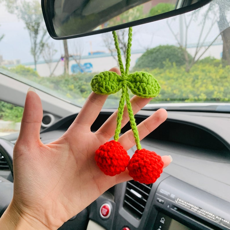Cute Cherry kawaii Flower Car Mirror Hanging Charm Fruit Decor Teens Interior Rear View Mirror car Accessories for Women