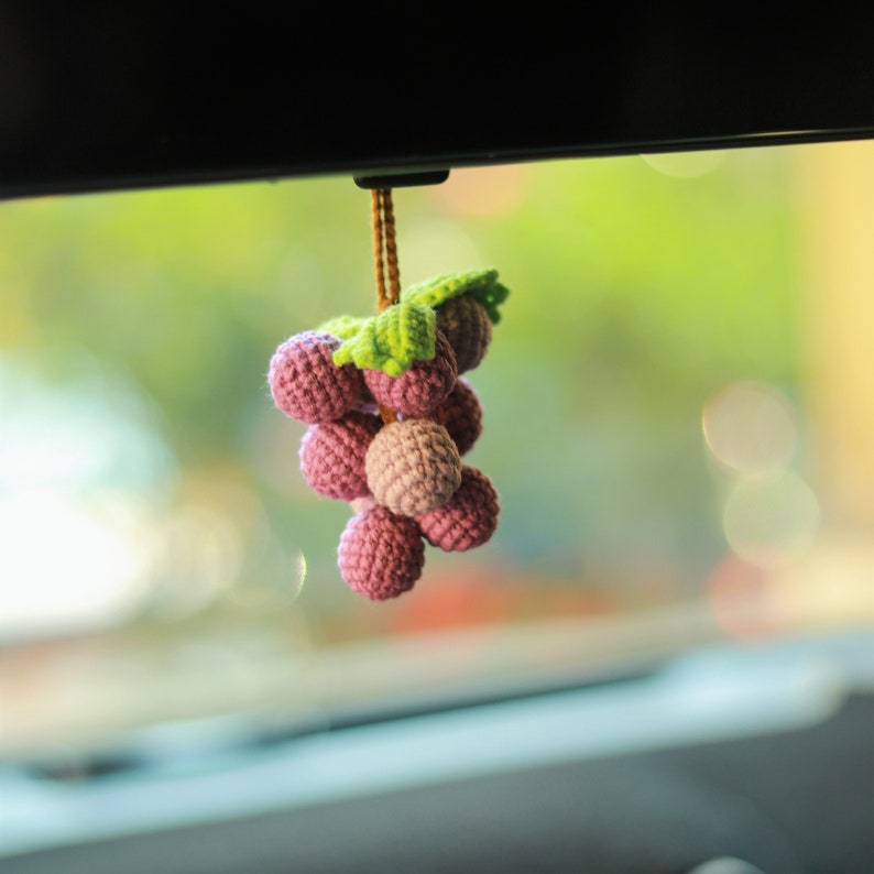 Crochet Grape Car Charm: Handmade Rear View Mirror Ornament