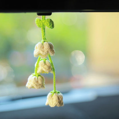 Crochet Rainbow Lily of the Valley Car Mirror Hanging - Handmade Boho Car Decor