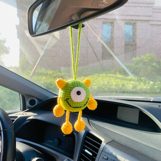 Cute Little monster Car Mirror Hanging Interior Rear View Mirror Flower Car Accessories Crochet car gift