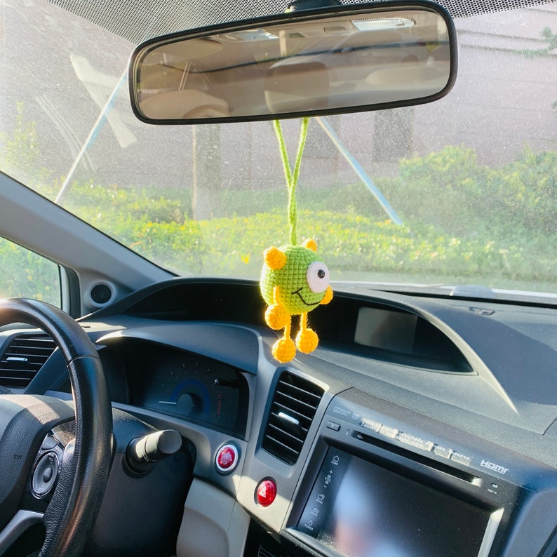 Cute Little monster Car Mirror Hanging Interior Rear View Mirror Flower Car Accessories Crochet car gift