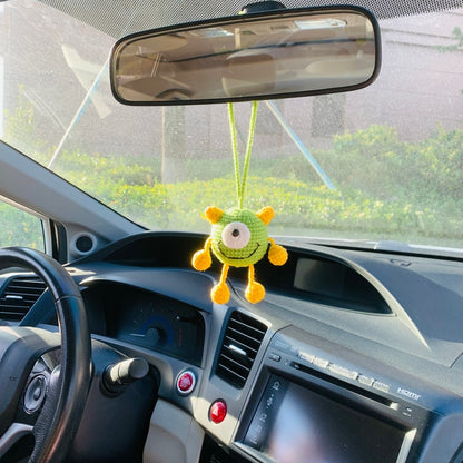 Cute Little monster Car Mirror Hanging Interior Rear View Mirror Flower Car Accessories Crochet car gift