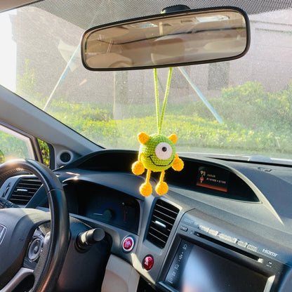 Cute Little monster Car Mirror Hanging Interior Rear View Mirror Flower Car Accessories Crochet car gift