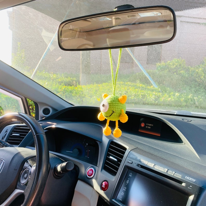 Cute Little monster Car Mirror Hanging Interior Rear View Mirror Flower Car Accessories Crochet car gift