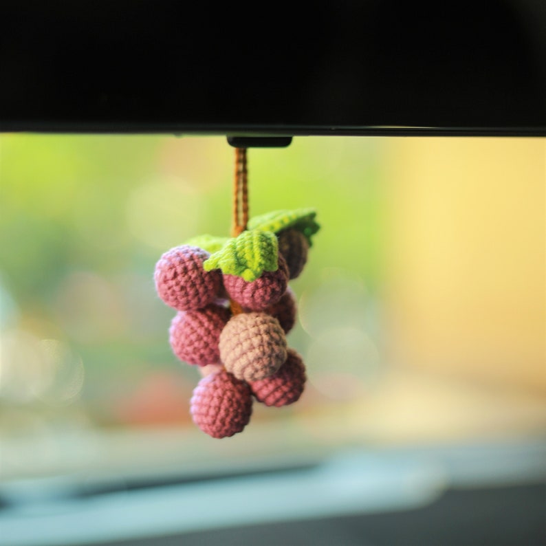 Crochet Grape Car Charm: Handmade Rear View Mirror Ornament
