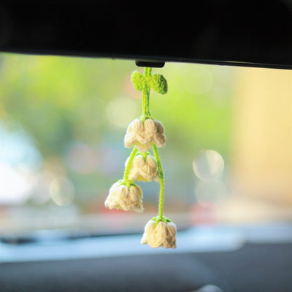 Crochet Rainbow Lily of the Valley Car Mirror Hanging - Handmade Boho Car Decor